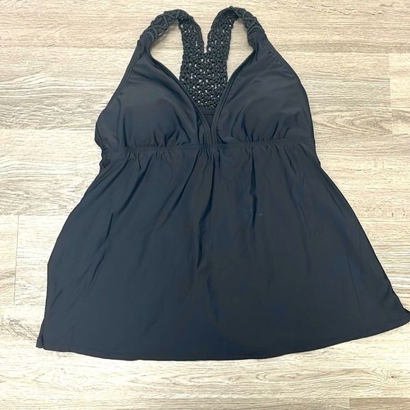 Athena Cabana Crochet Racerback Black Tankini Top Size 14 - Picture 1 of 7